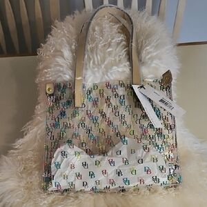 Designer-Inspired Multicolor Logo Tote Bag - Cream